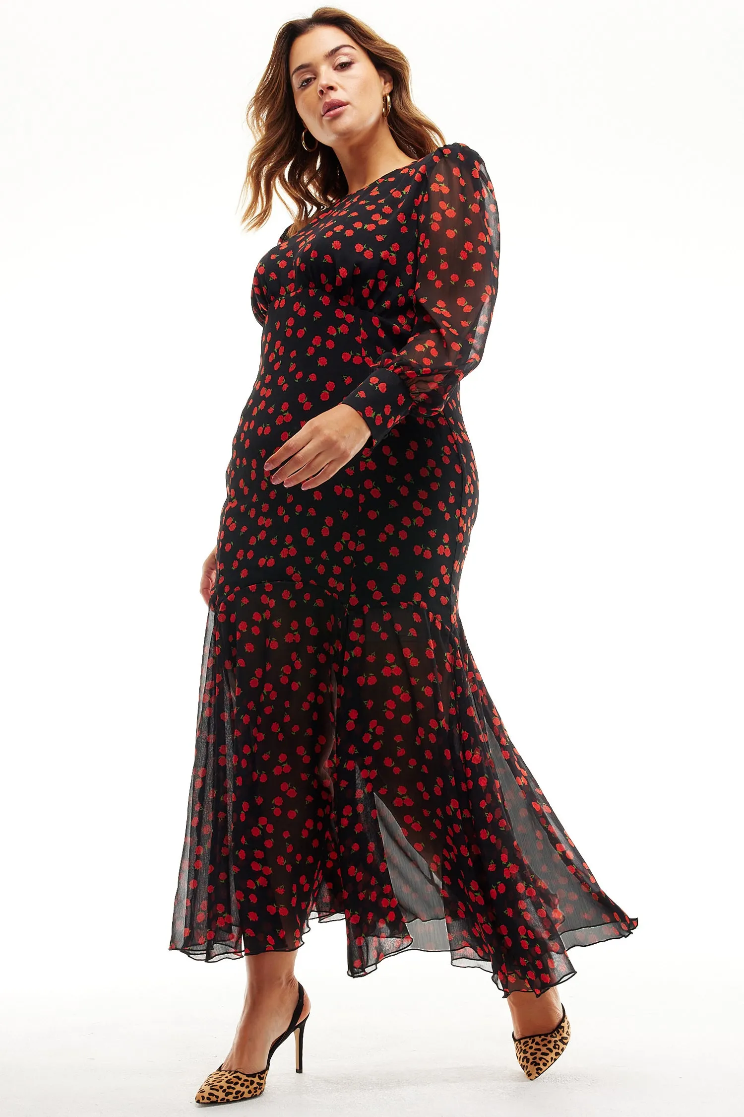 Black Rena Rose Midi Dress