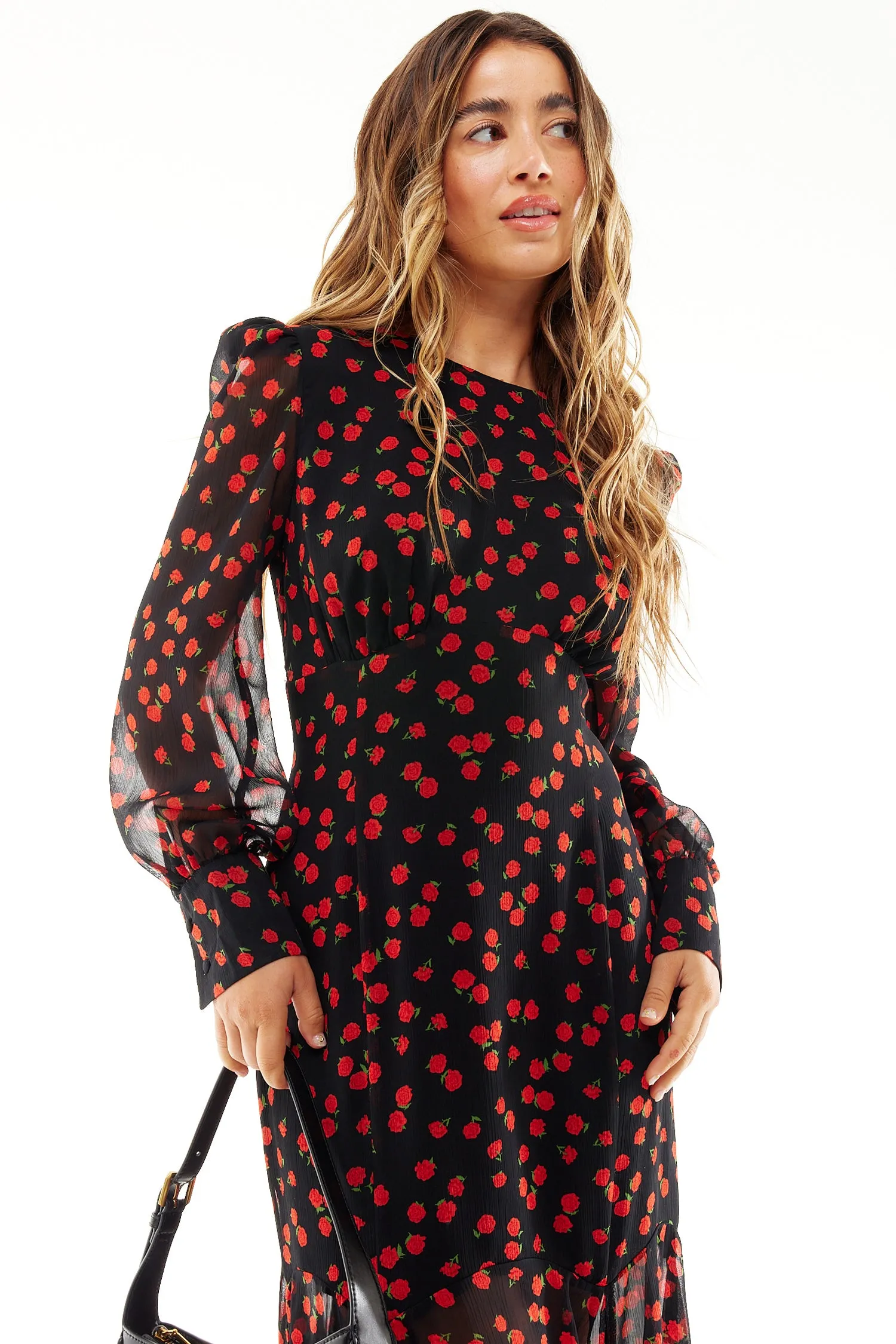 Black Rena Rose Midi Dress