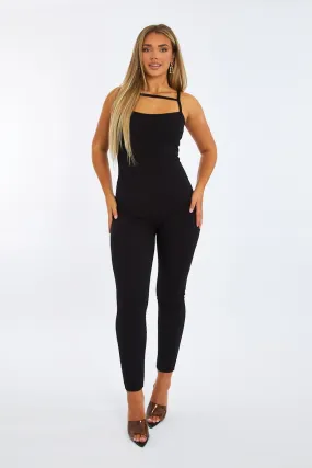 Black Rib Knit Cut Out Jumpsuit - Tamsin