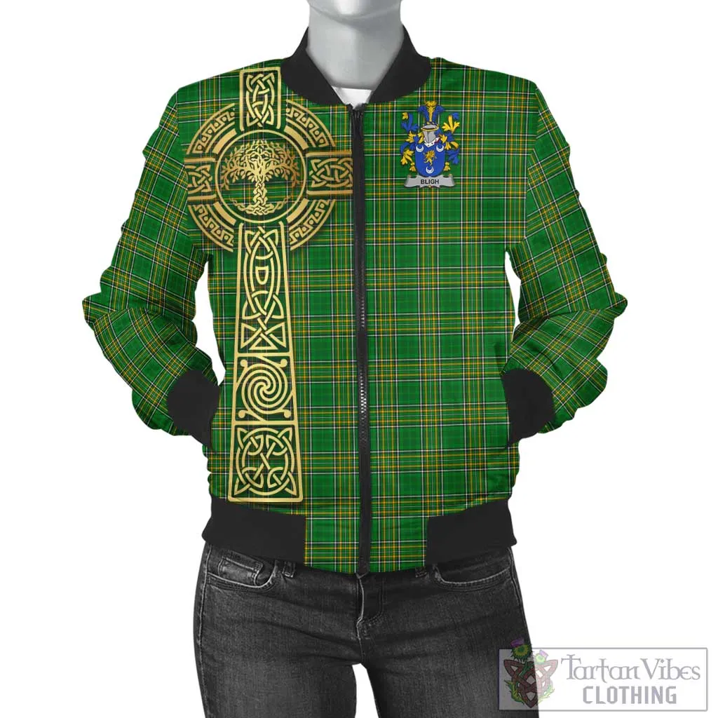 Bligh Irish Clan Tartan Bomber Jacket with Coat of Arms Celtic Tree of Life Style