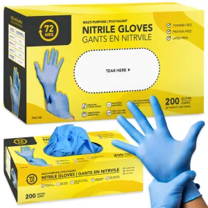 Blue Nitrile Gloves, All Purpose Gloves, Box of 200 Pieces, 4.0 Mil- 72HRS