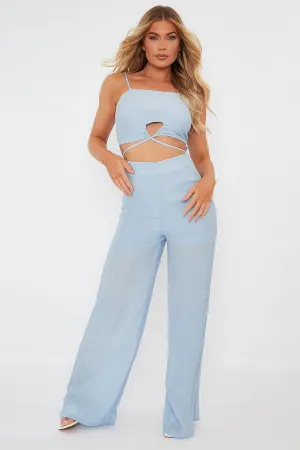 Blue Tie Detail Wide Leg Jumpsuit - Josilyn