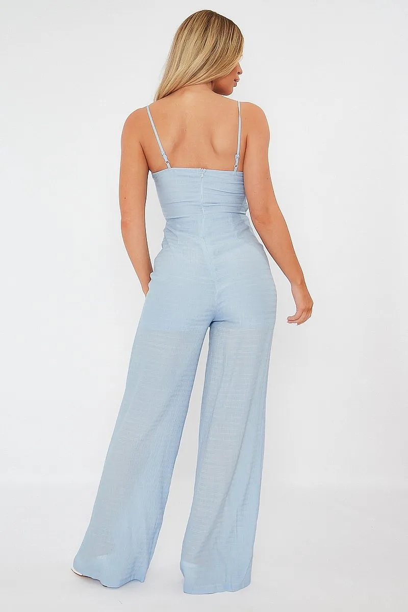 Blue Tie Detail Wide Leg Jumpsuit - Josilyn