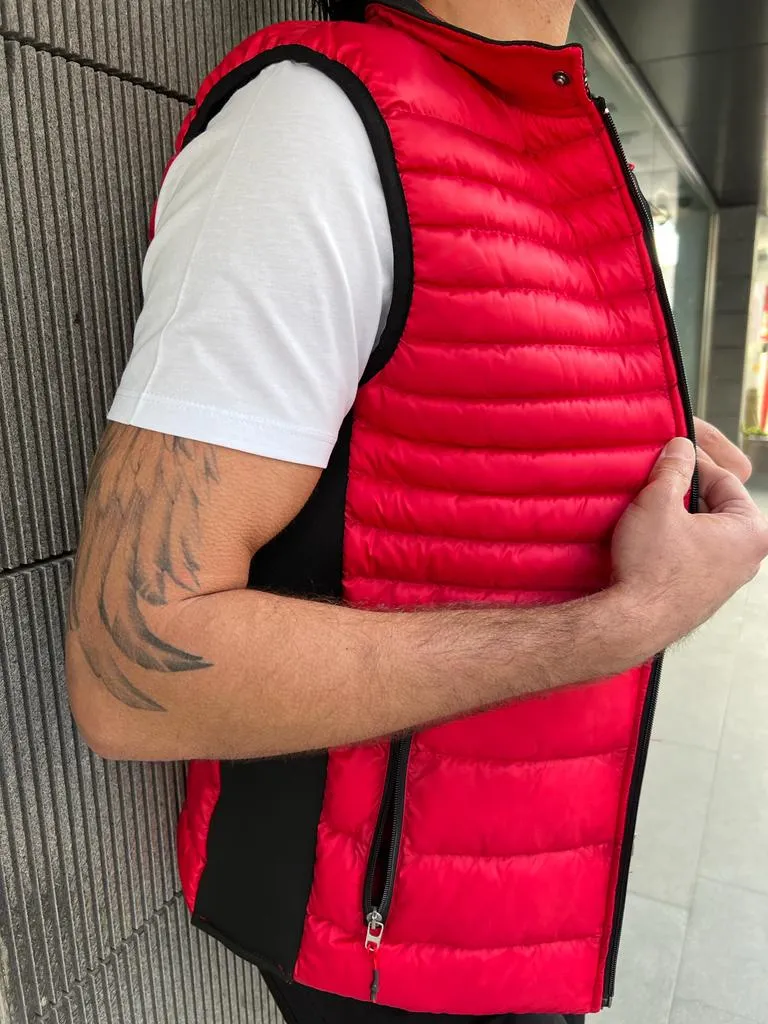 Bojoni Veneta Slim Fit Zippered Red Puffer Vest Jacket