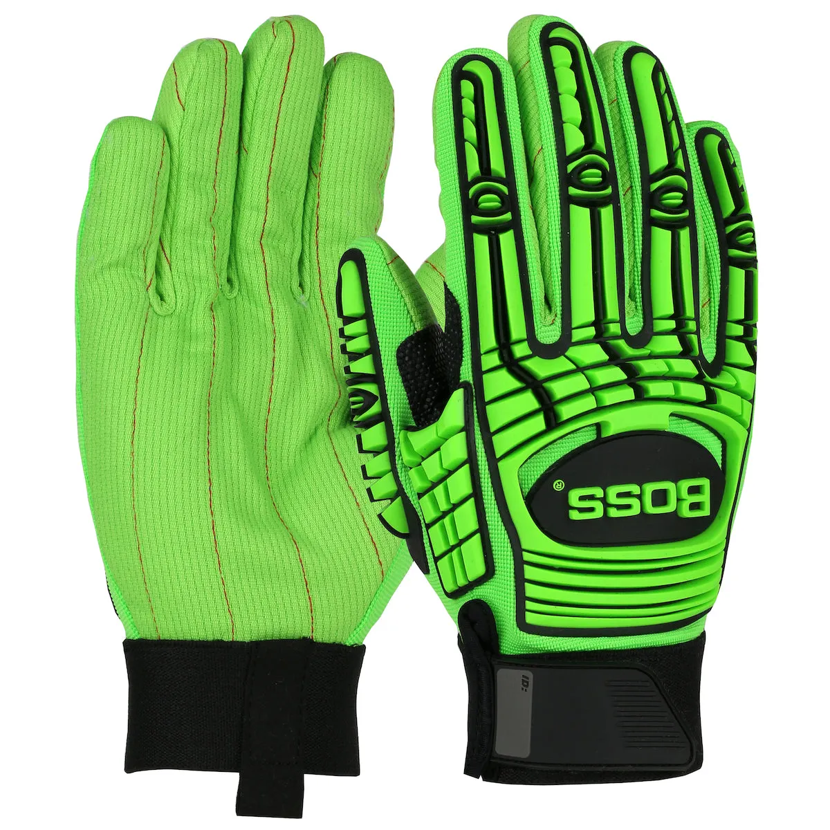 Boss 120-MP2100 TPR Impact Protection Green Corded Cotton Palm and Spandex Back Safety Glove(One Dozen)