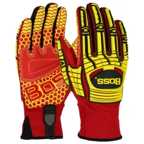 Boss 120-MP2415 Synthetic Leather Palm with Red Silicone Grip and Spandex Back TPR Impact Protection Safety Glove (1 Pair)