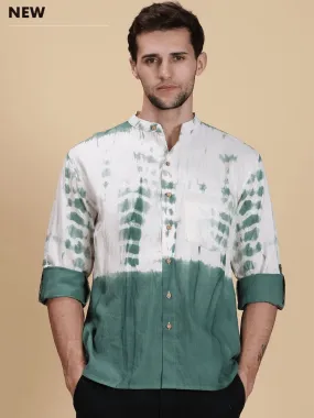 Bottle Green Men Tie Dye Cotton Shirt