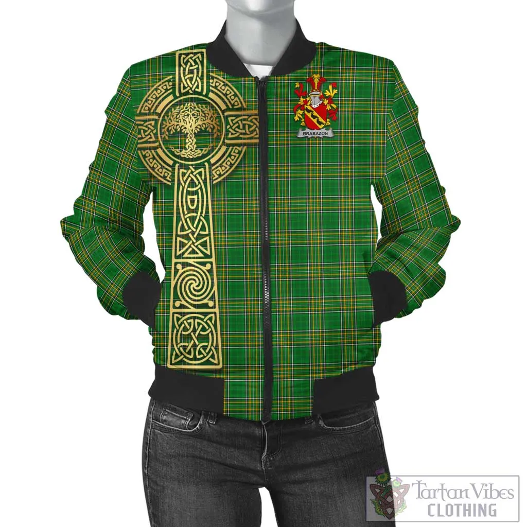 Brabazon Irish Clan Tartan Bomber Jacket with Coat of Arms Celtic Tree of Life Style