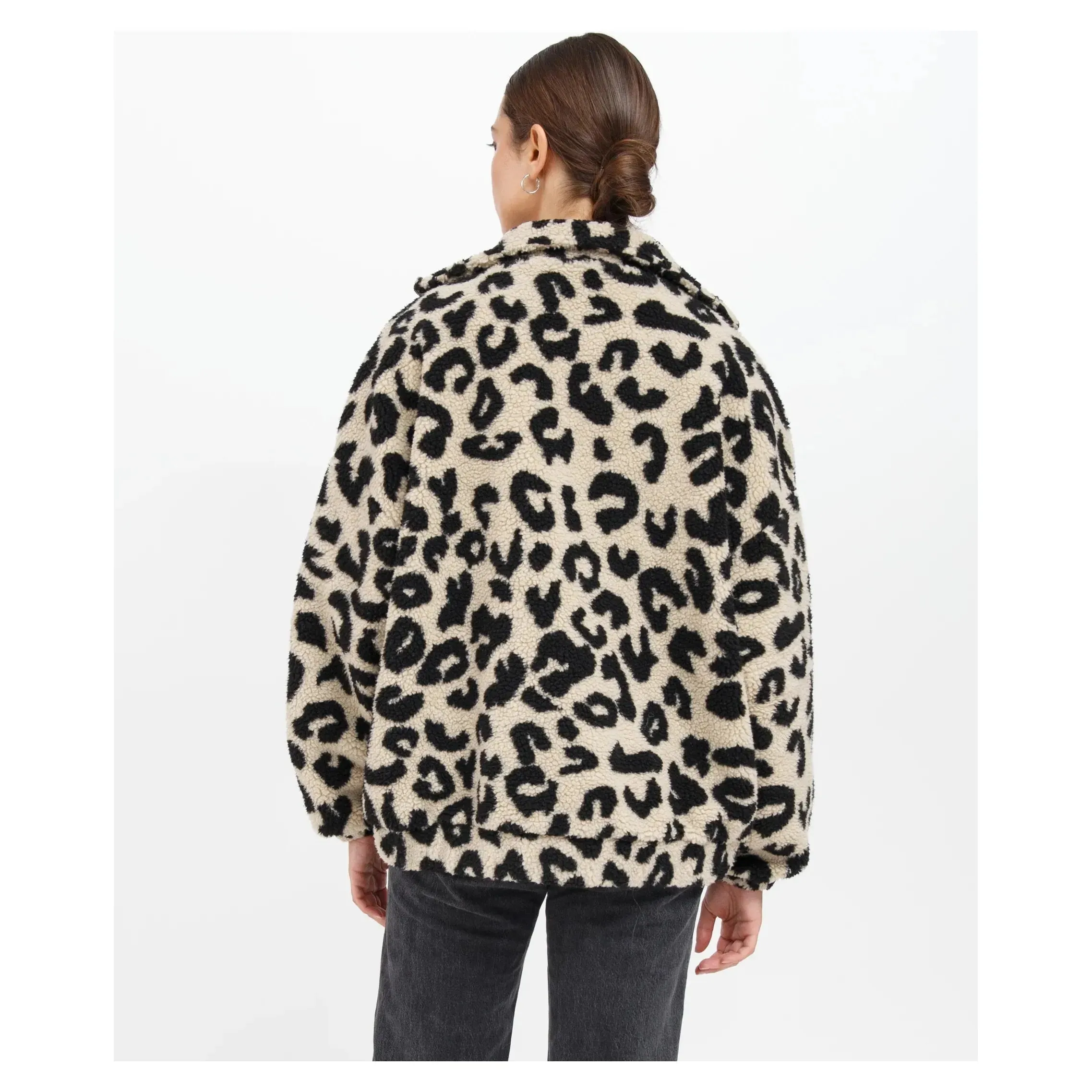 Brunette the Label Leopard Print Sherpa Jacket