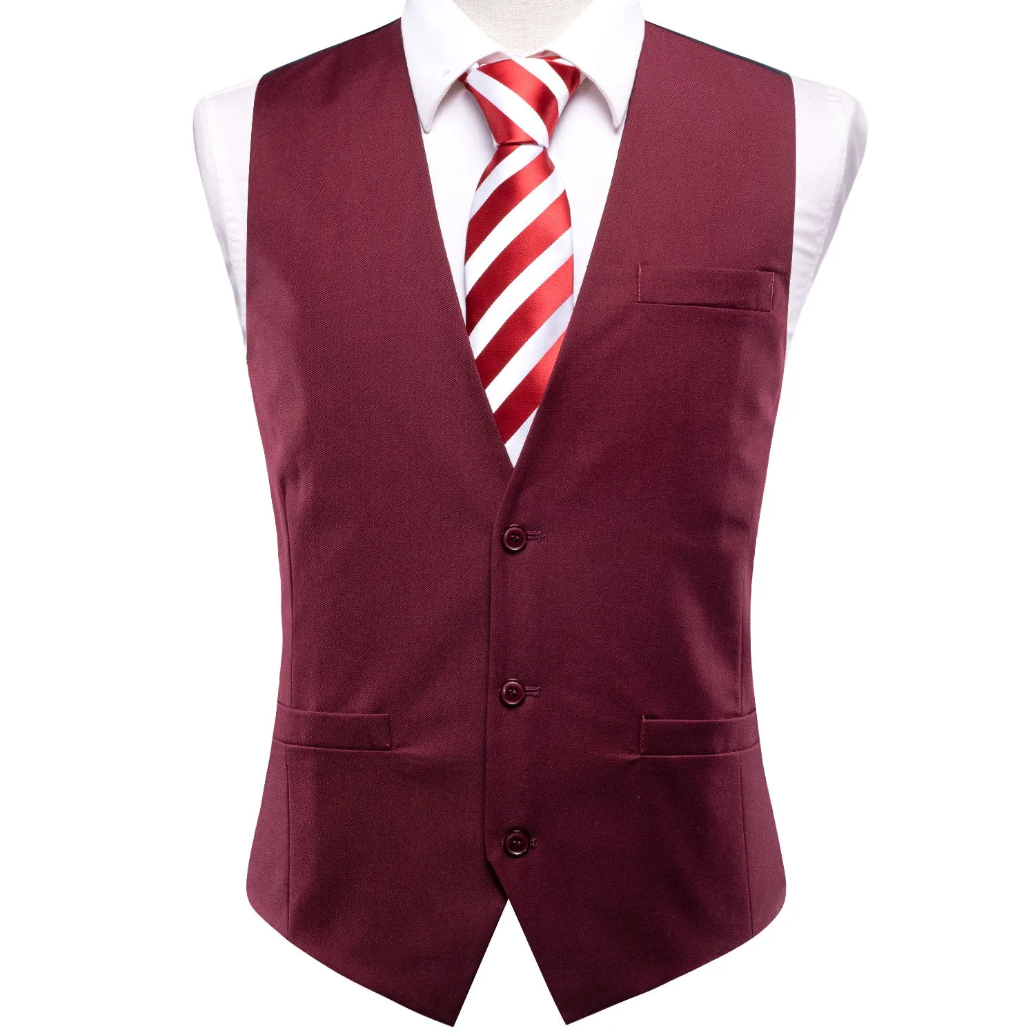 Burgundy Red Solid Silk Men's Single Vest Waistcoat