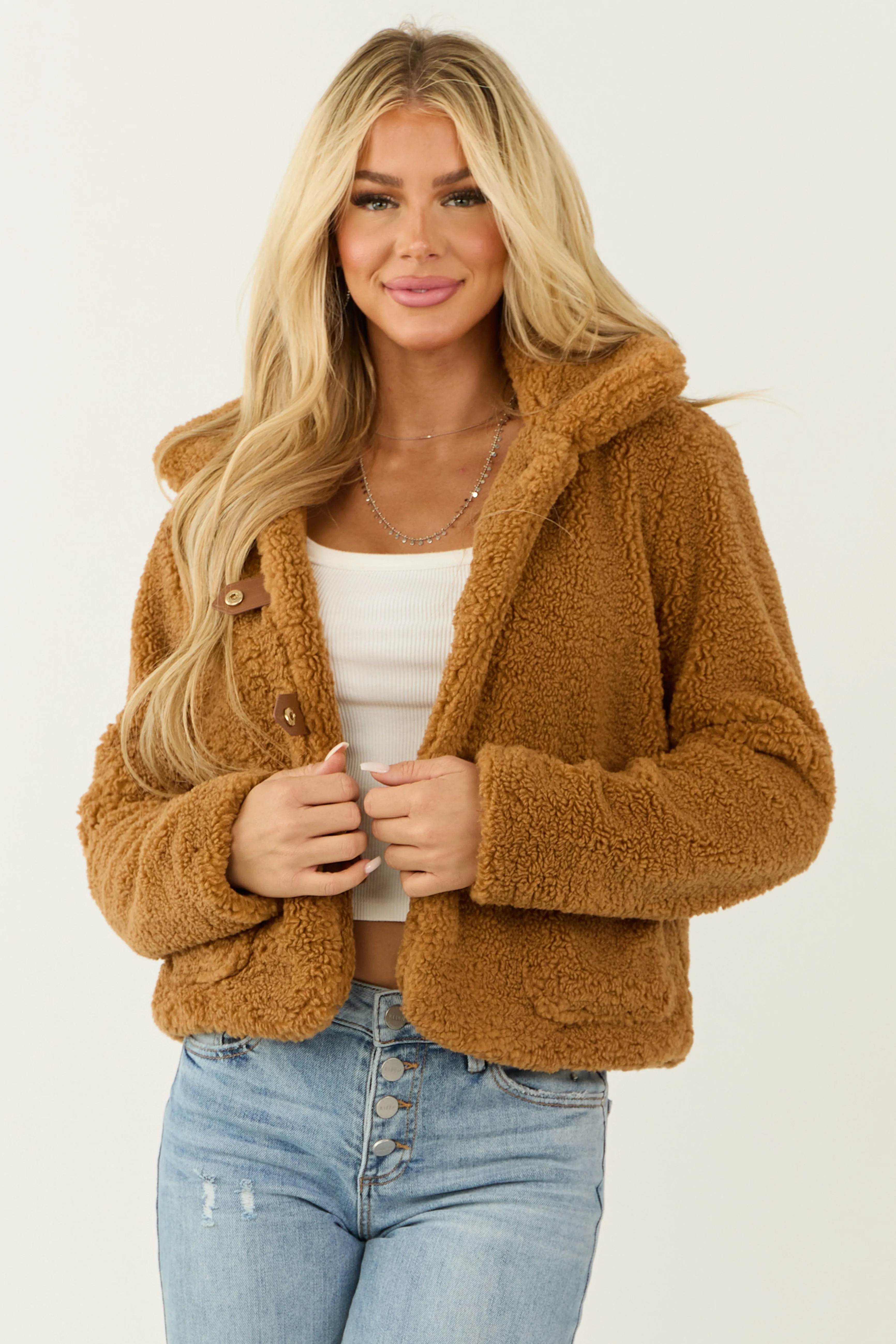 Caramel Sherpa Snap Button Up Jacket