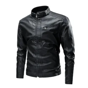 Casual Vintage Motorcycle Biker Coat Men's Winter Fleece Thick Leather Jacket Autumn Male Brand Design PU Jacket Men