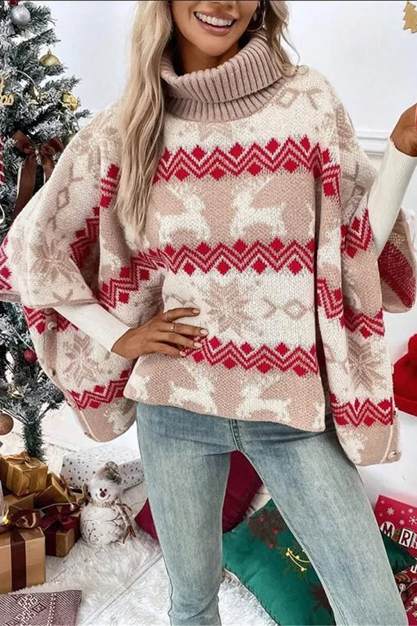 Christmas Elk Turtleneck Bat Sleeve Loose Sweater