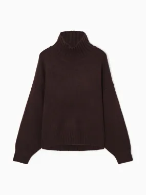 Chunky pure cashmere dark brown turtleneck jumper