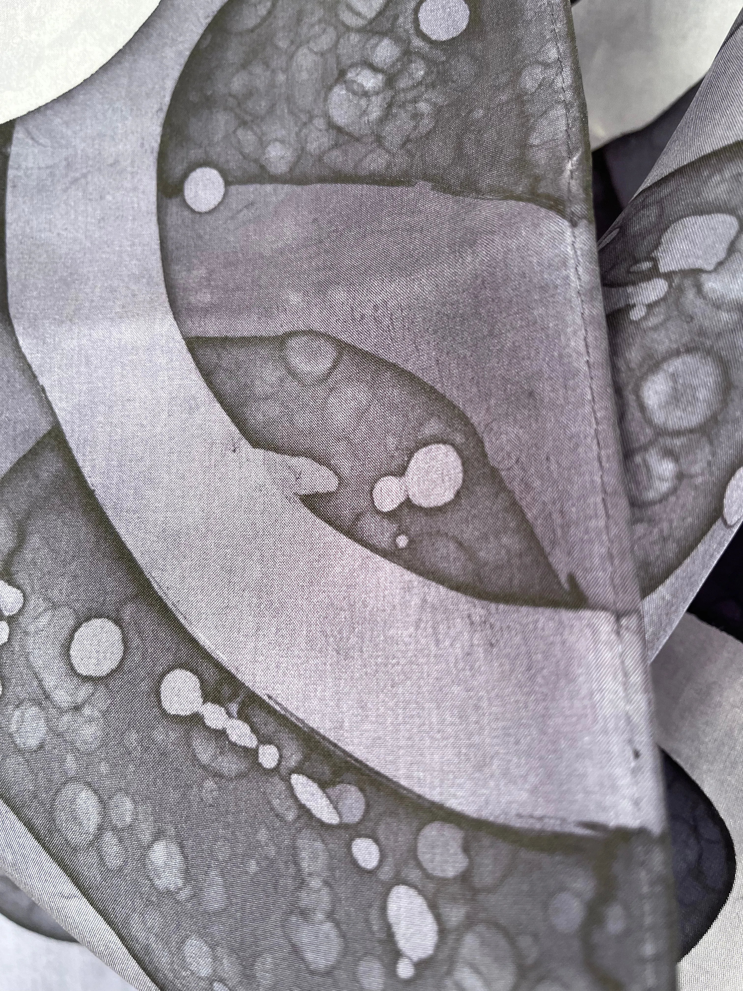 “Circles of Grey" - Hand-dyed Silk Scarf - $125