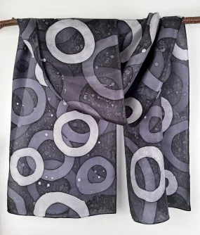 “Circles of Grey" - Hand-dyed Silk Scarf - $125