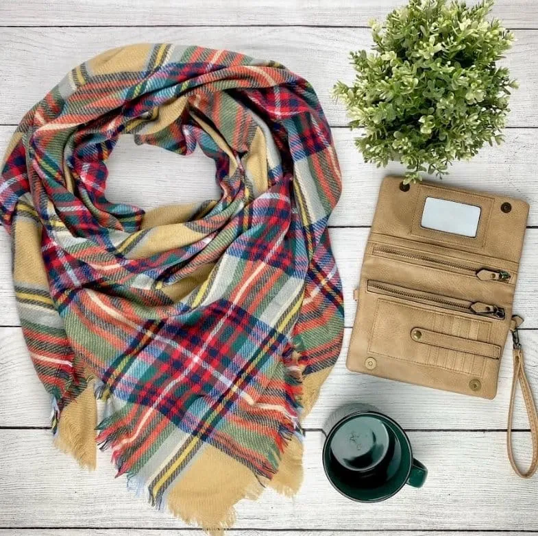 Classic Tan Fall Mix Blanket Scarf