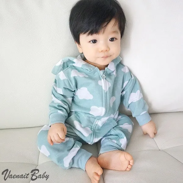 Cloud Cotton Hoodie Romper (Sky/Pink)