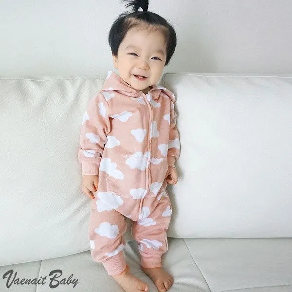 Cloud Cotton Hoodie Romper (Sky/Pink)