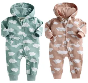 Cloud Cotton Hoodie Romper (Sky/Pink)