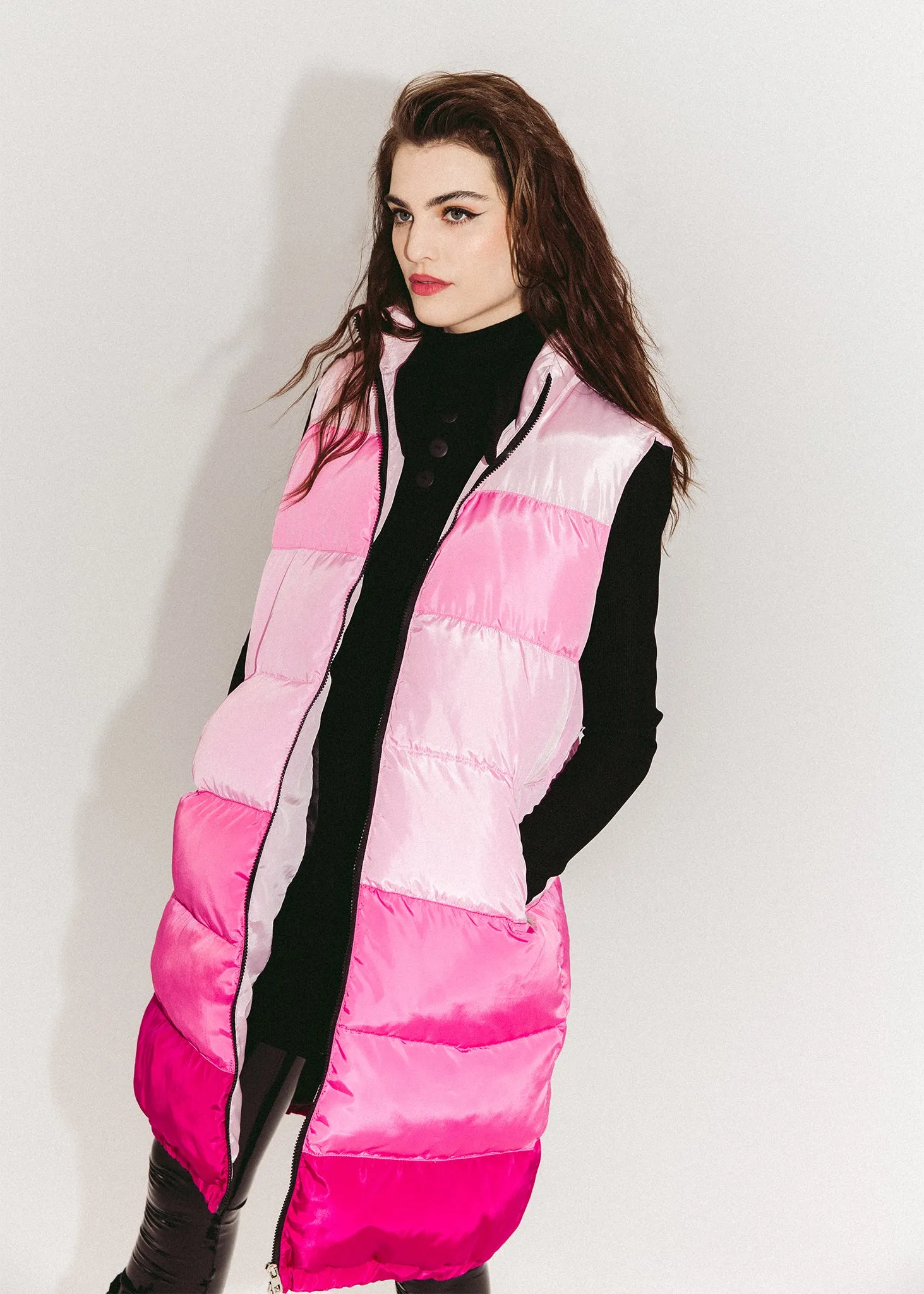 Colour Block Long Puffer Vest