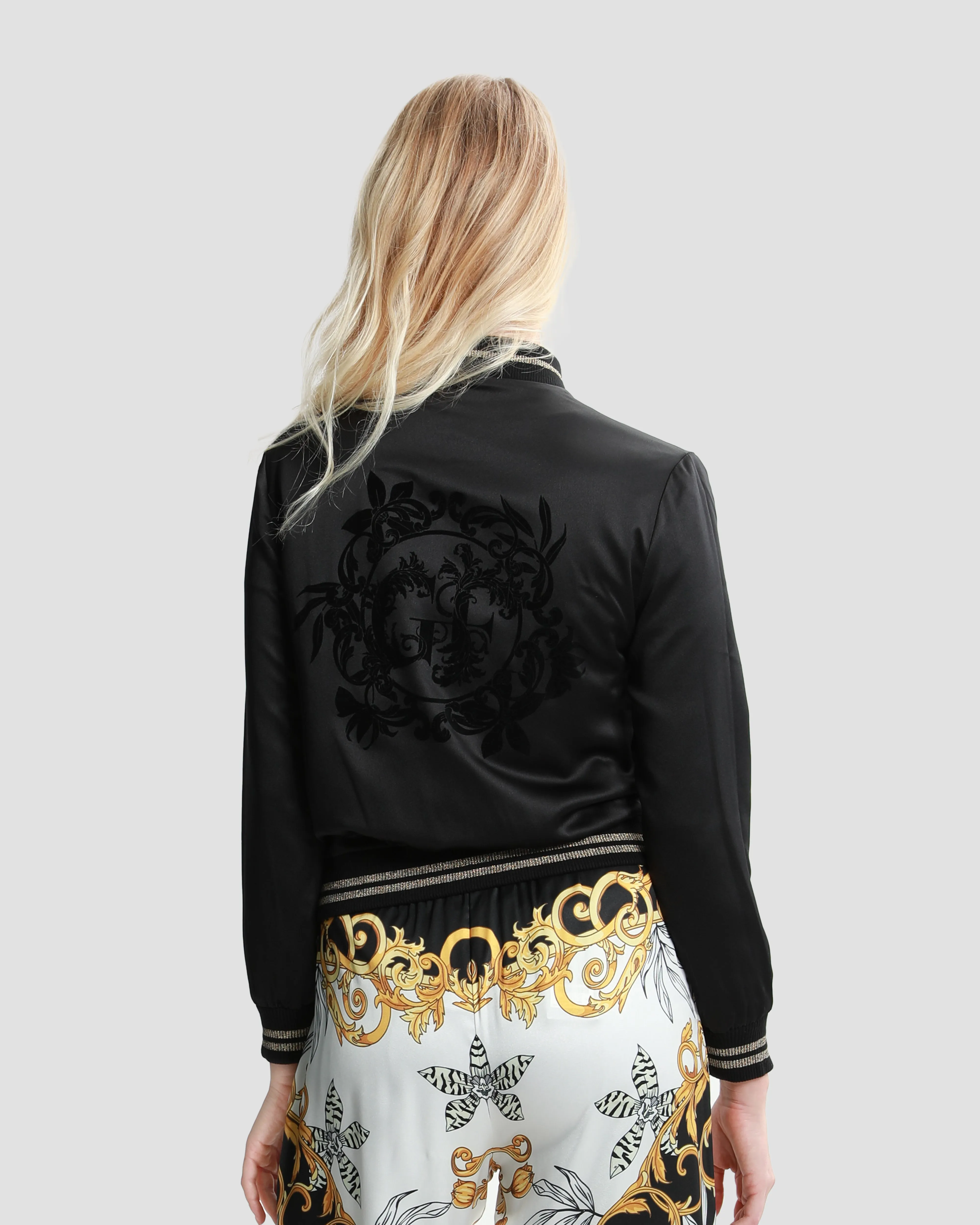 Contrasted Ornamental Reversible Bomber Jacket