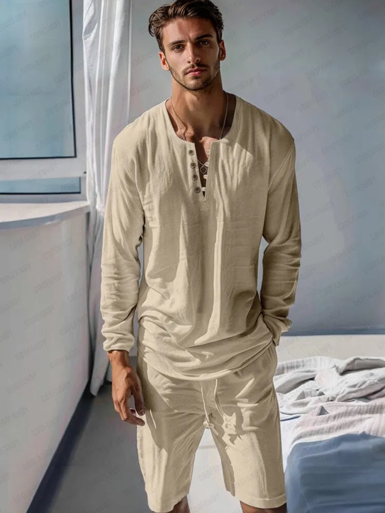 Cotton Henley Shirt Set