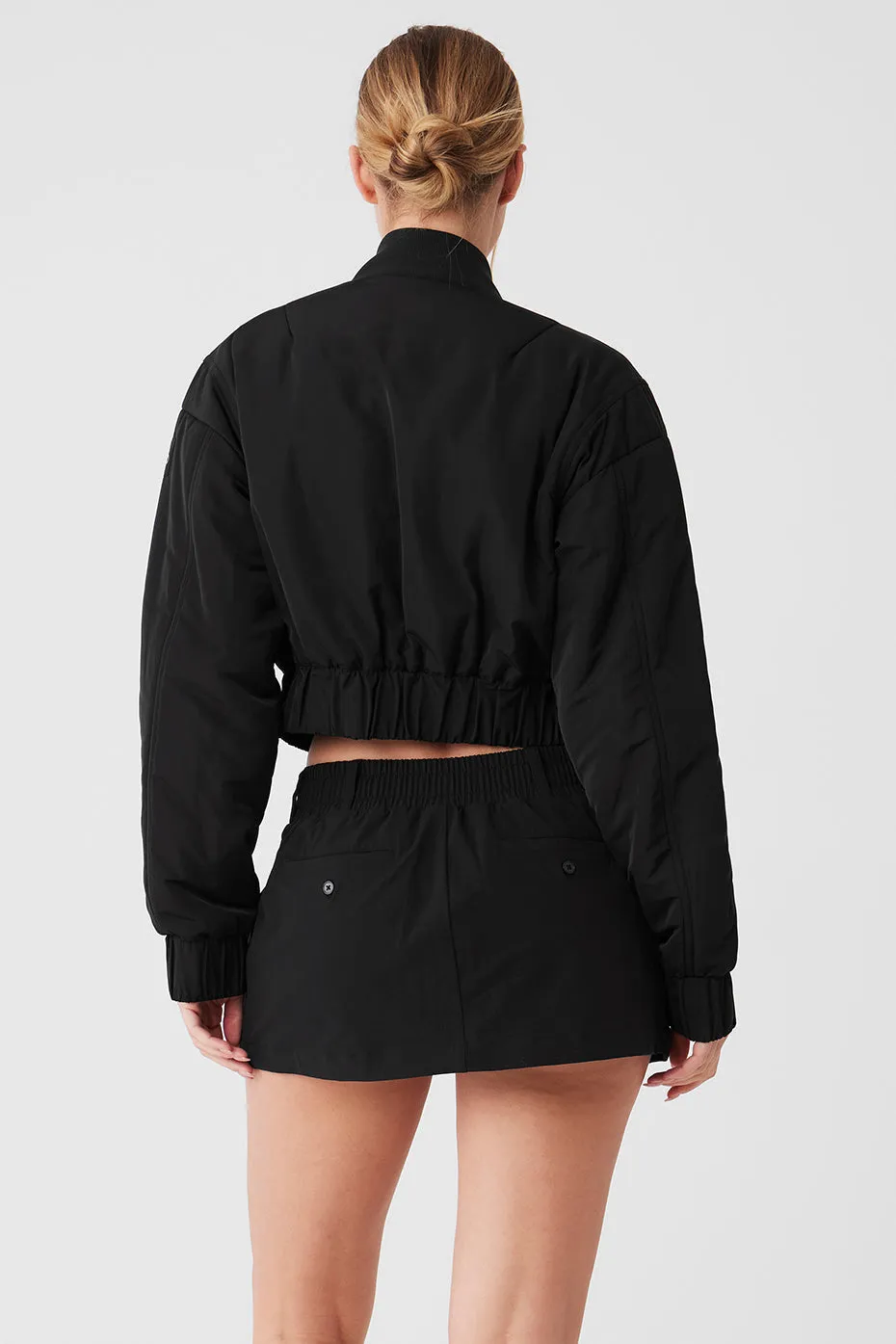 Cropped Break Line Bomber Jacket - Black