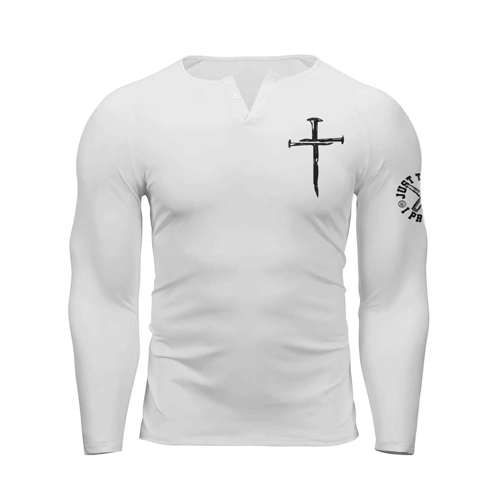 CROSS RAGLAN GRAPHIC LONG SLEEVE HENLEY SHIRT