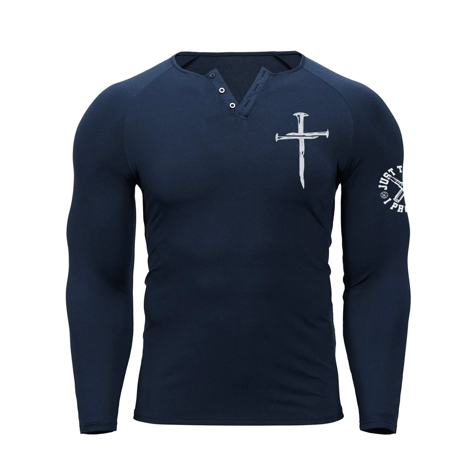 CROSS RAGLAN GRAPHIC LONG SLEEVE HENLEY SHIRT