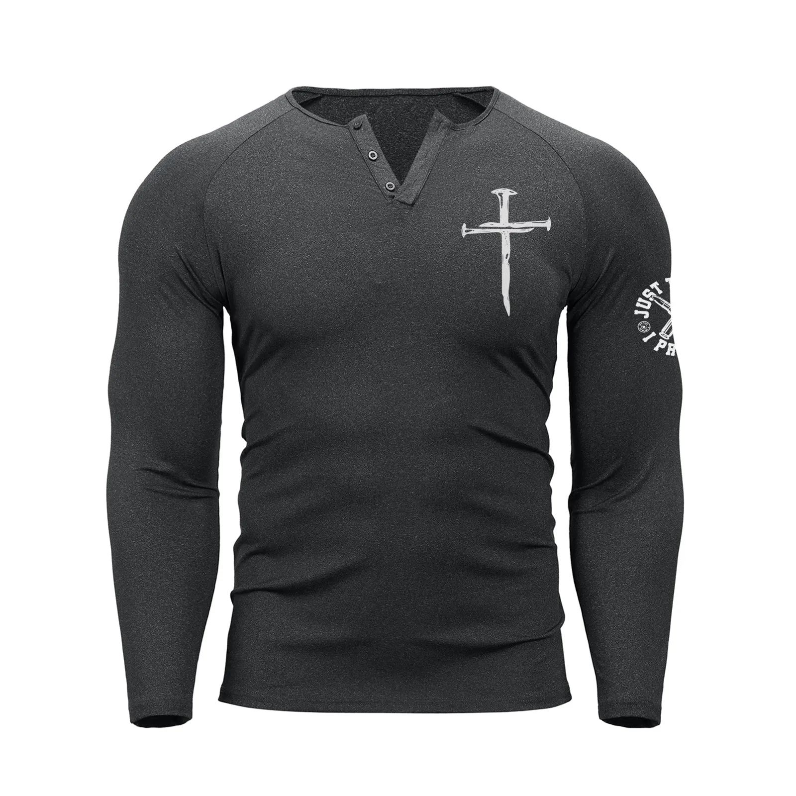 CROSS RAGLAN GRAPHIC LONG SLEEVE HENLEY SHIRT