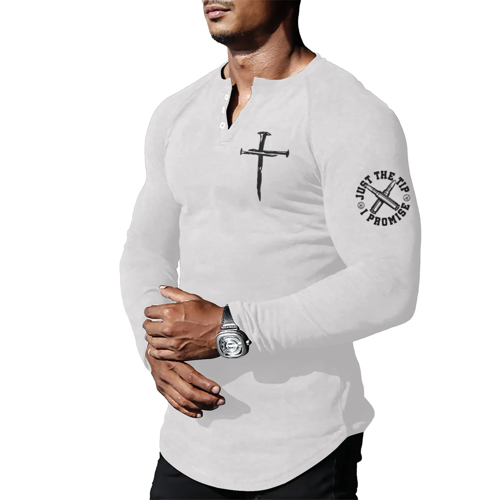 CROSS RAGLAN GRAPHIC LONG SLEEVE HENLEY SHIRT