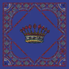 Crowns Blue Silk Satin Scarf