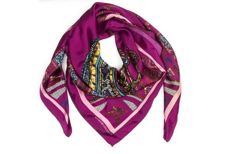 Crowns Pink Silk Satin Scarf