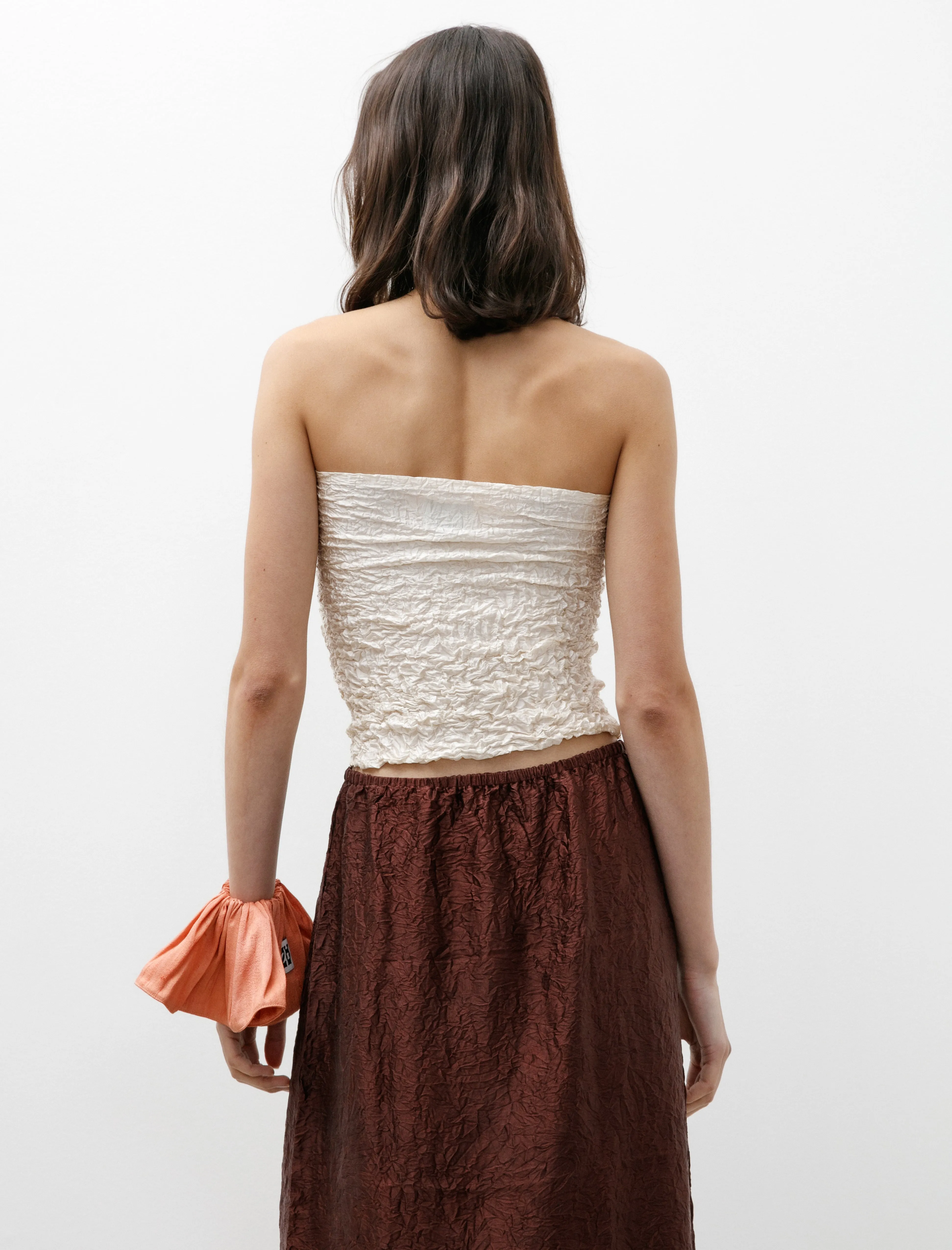 Crumpled Silk Bustier Off White