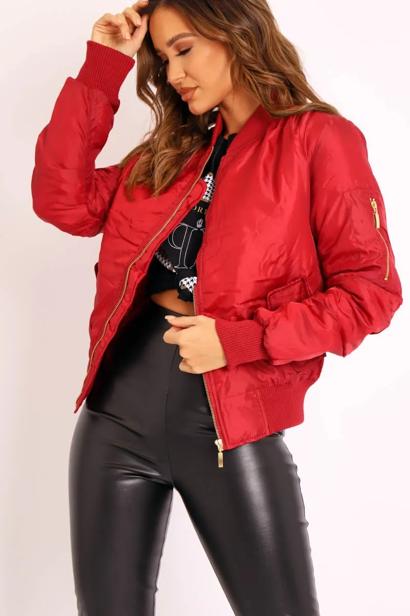 Dark Red Padded Bomber Jacket - Chelsy