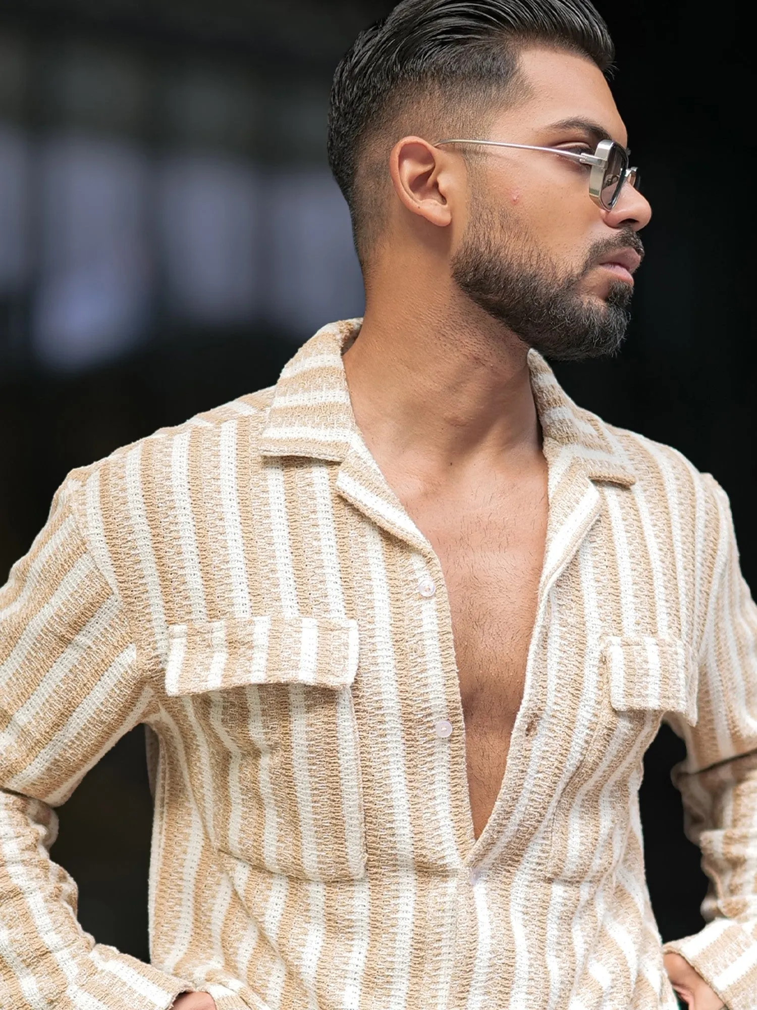 Desert Stripe Beige Full Sleeve Shirt