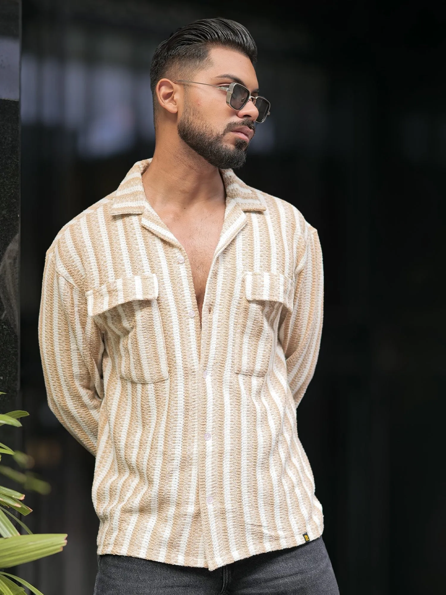 Desert Stripe Beige Full Sleeve Shirt