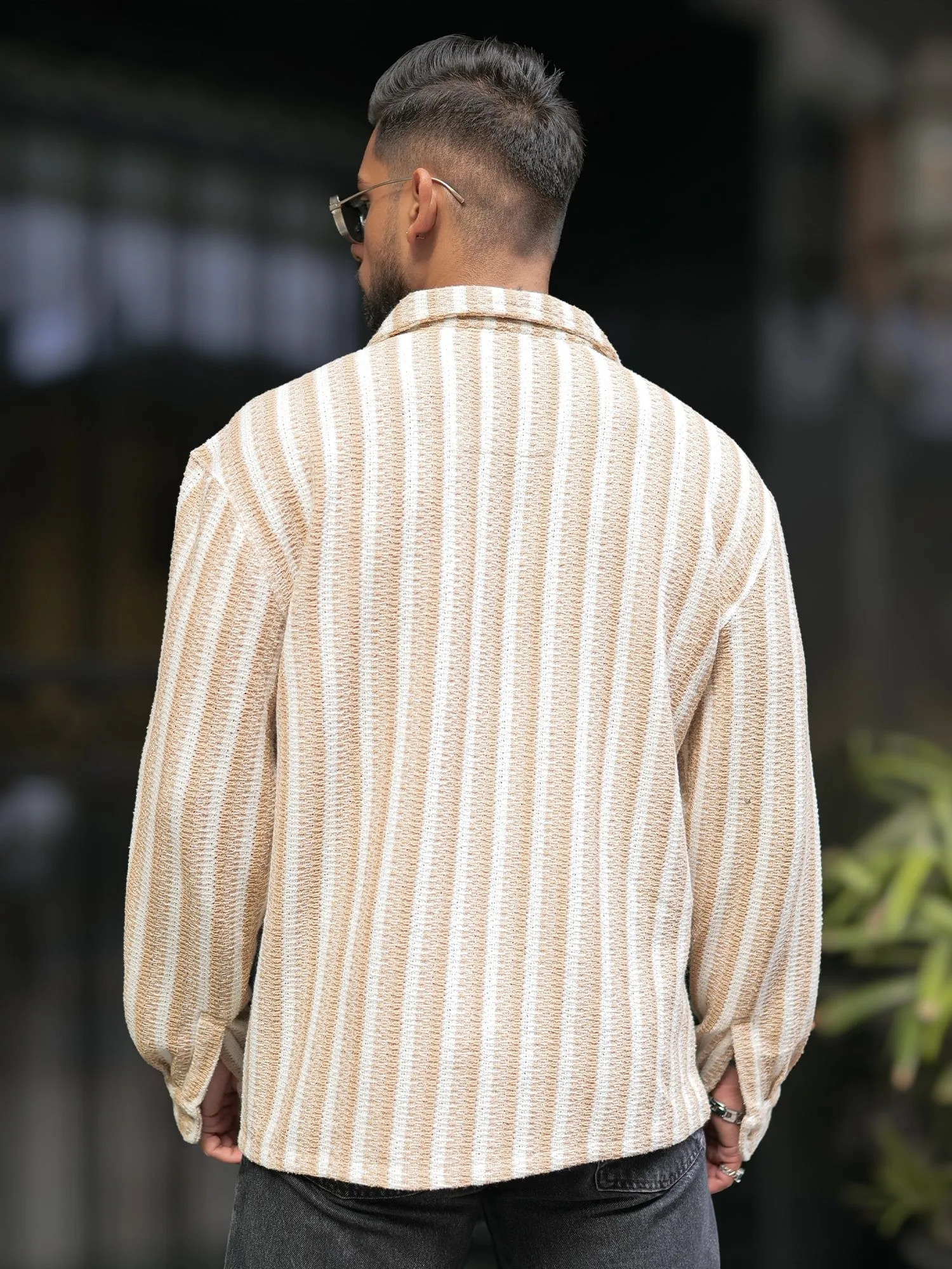 Desert Stripe Beige Full Sleeve Shirt