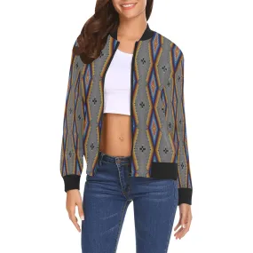 Diamond in the Bluff Grey All Over Print Bomber Jacket for Women