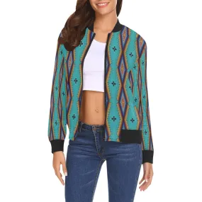 Diamond in the Bluff Turquoise All Over Print Bomber Jacket for Women