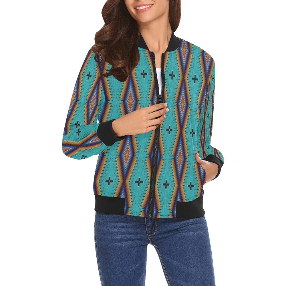 Diamond in the Bluff Turquoise All Over Print Bomber Jacket for Women