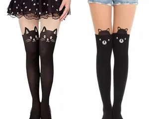 DS.DISTINCTIVE STYLE Animal Tattoo Tights Japanese Style Cosplay Pantyhose, Black, XS - Cat