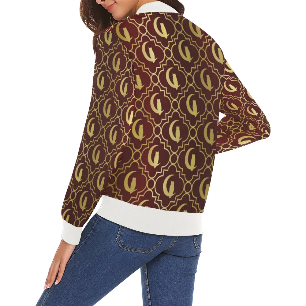 ELEGANCE BRDXGLD All Over Print Bomber Jacket for Women