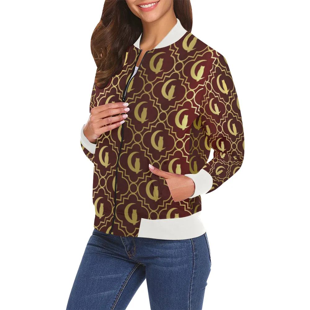 ELEGANCE BRDXGLD All Over Print Bomber Jacket for Women