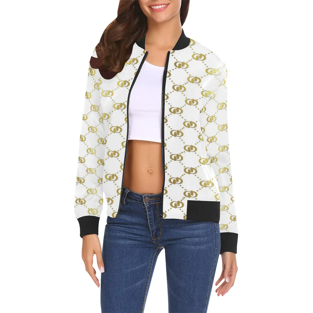 EXCELLENCE WHTGLD All Over Print Bomber Jacket for Women