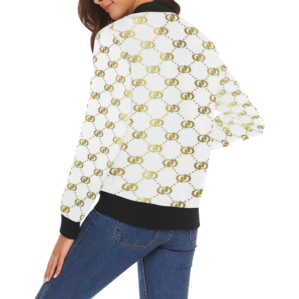 EXCELLENCE WHTGLD All Over Print Bomber Jacket for Women