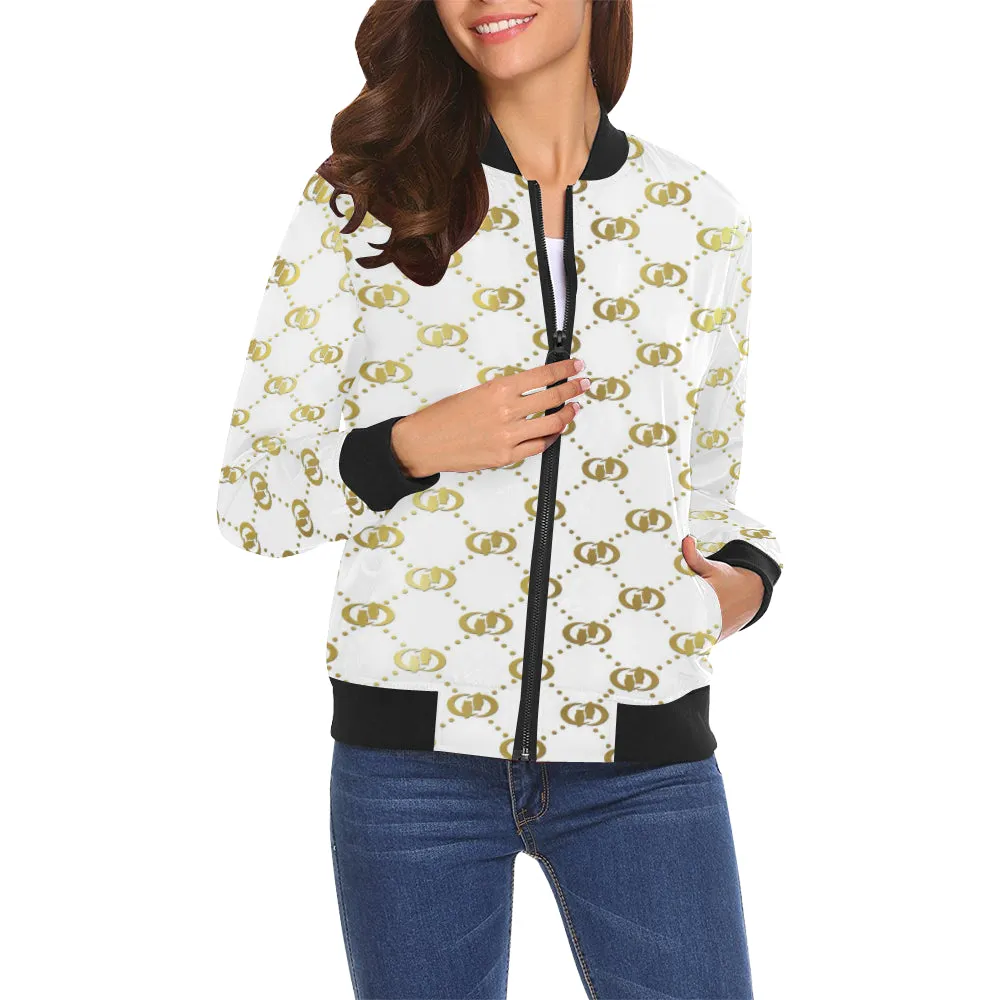 EXCELLENCE WHTGLD All Over Print Bomber Jacket for Women