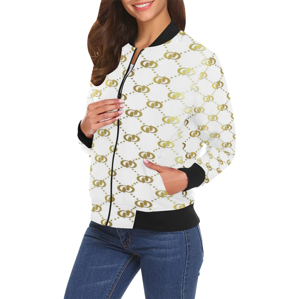 EXCELLENCE WHTGLD All Over Print Bomber Jacket for Women