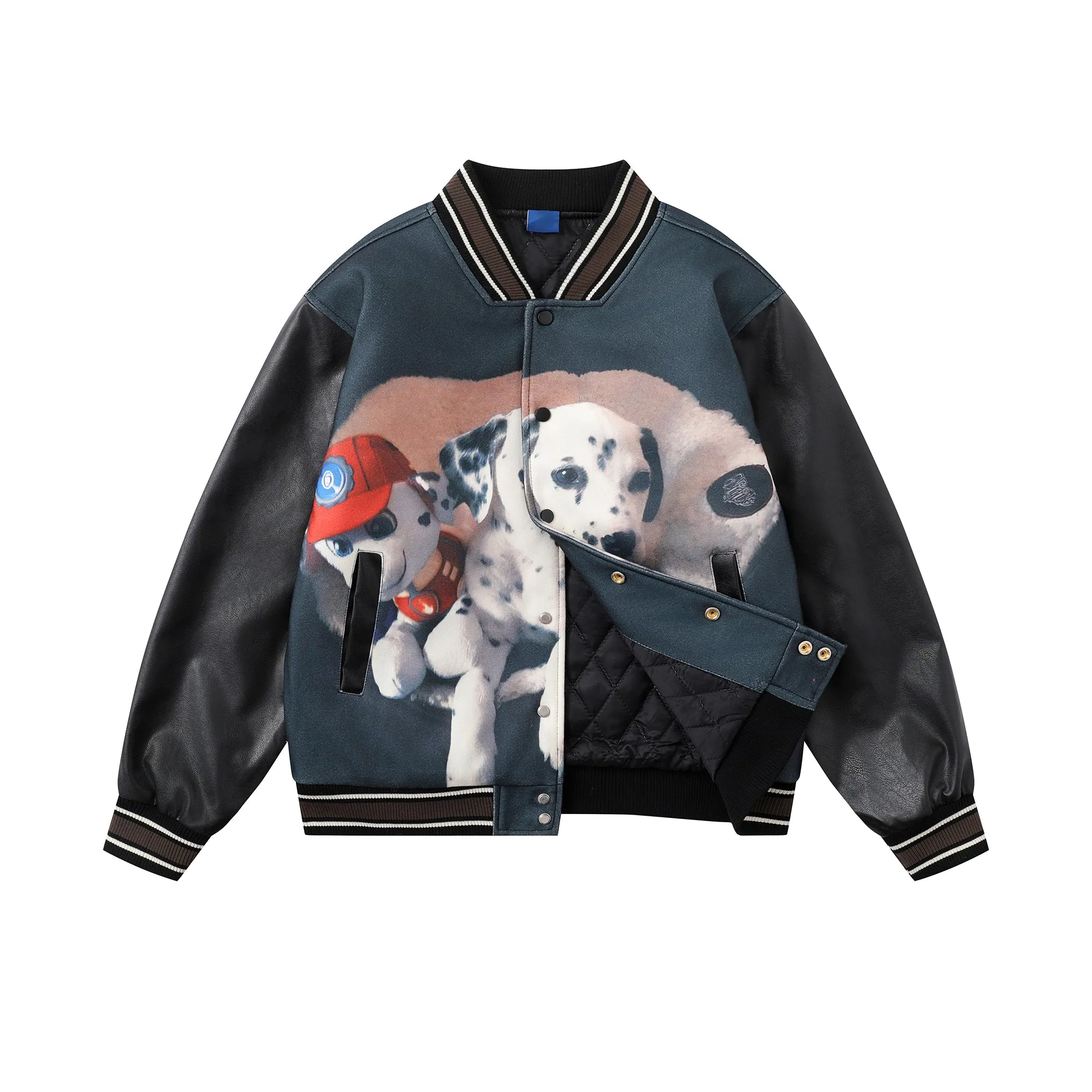 Faire Echo Vintage Dog Print Cotton Bomber Jacket